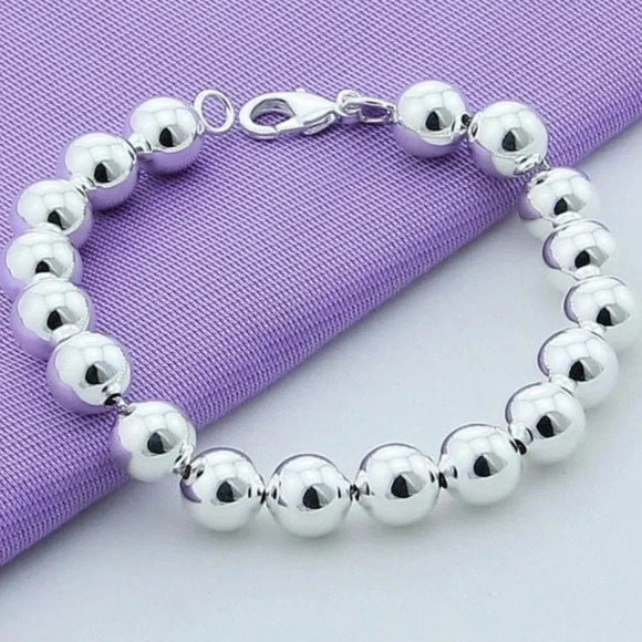 925 Sterling Silver 10 MM Classic Bead Bracelet - Picture 2 of 9